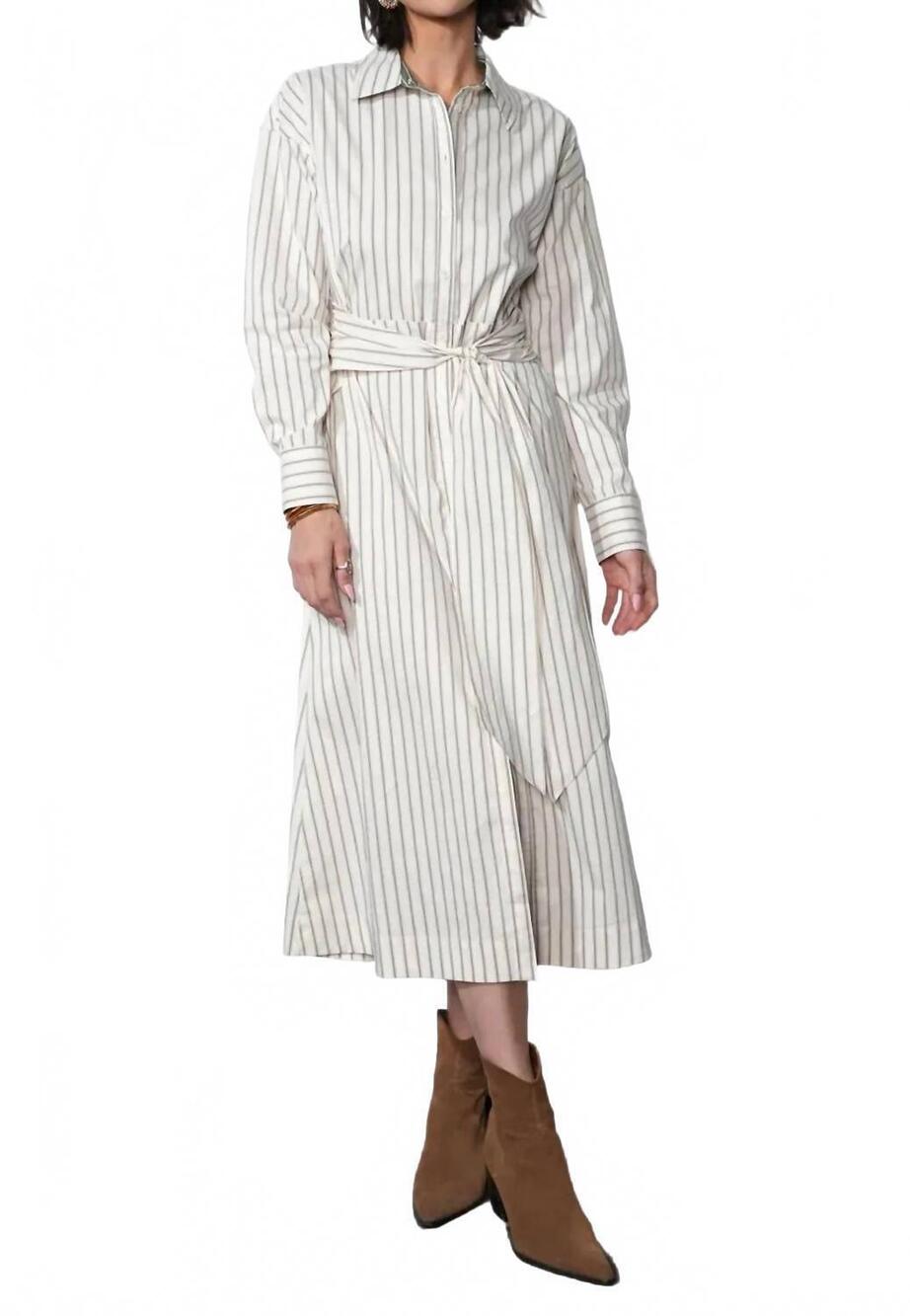 NEW GREYLIN cosette open back shirt dress in beige/green